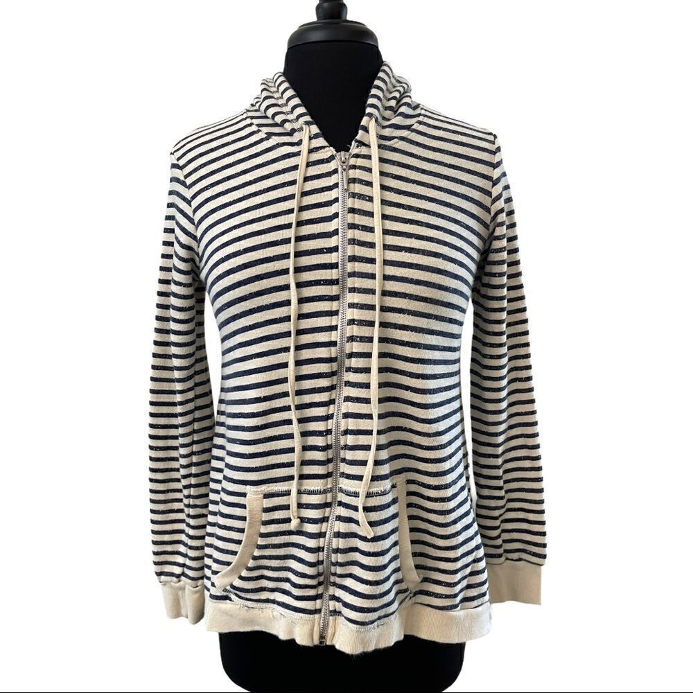 Boston Proper Sport Striped Zip Up Hoodie Sz S
